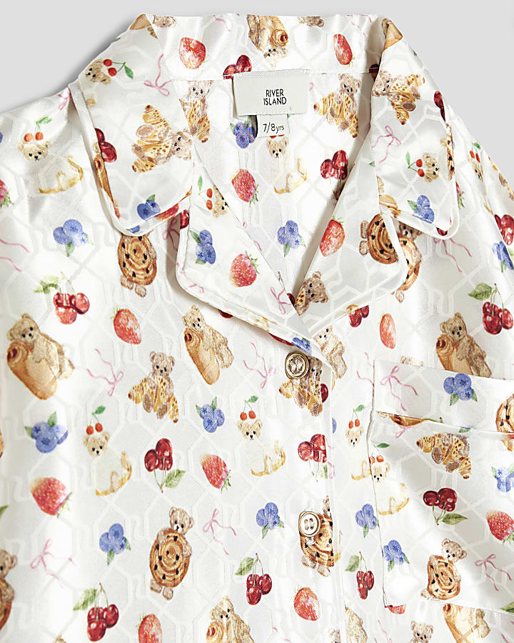 Girls Cream Satin Bakery Bear Pyjamas Set