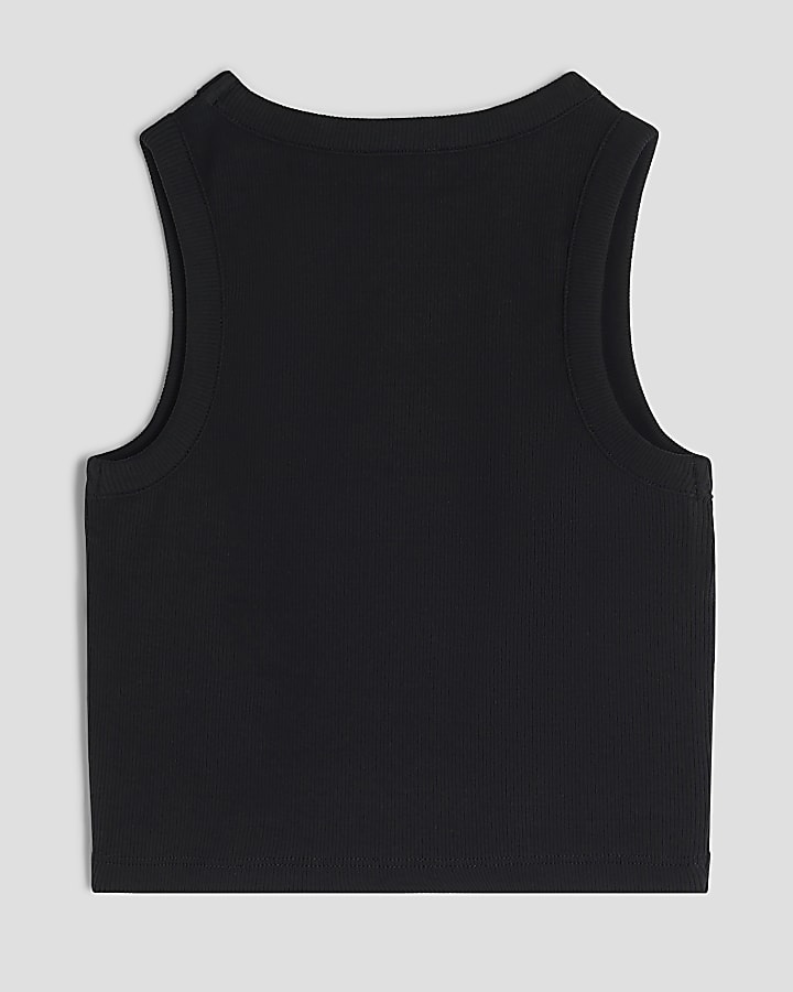 Girls Black Diamante Tank Top