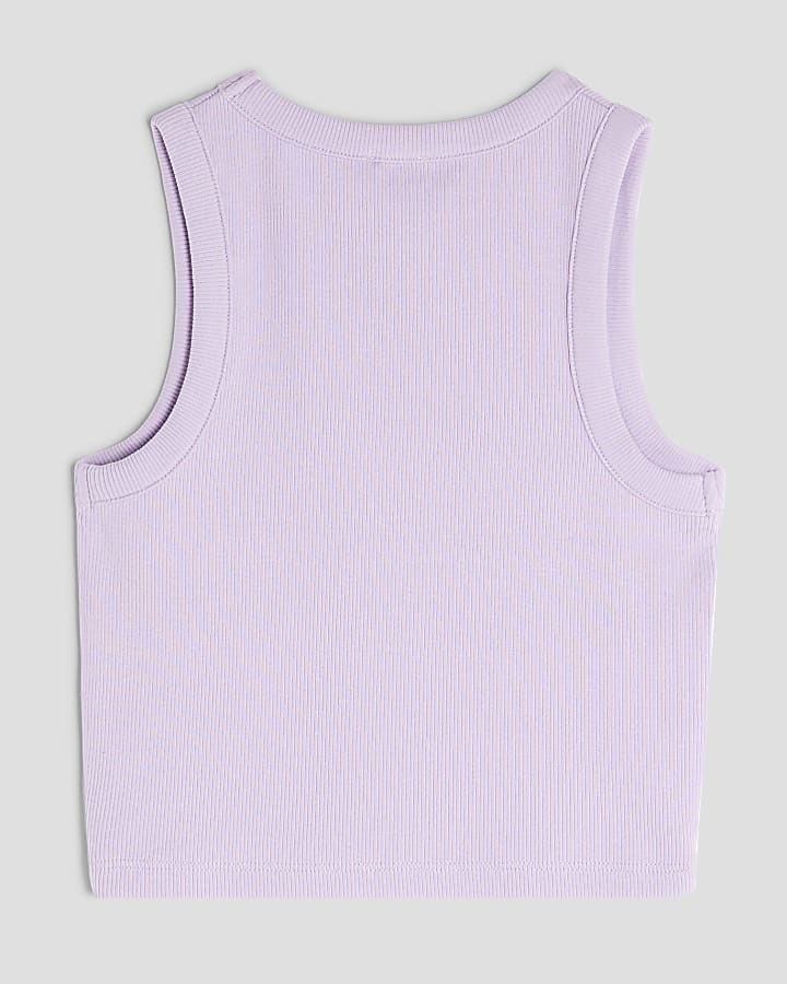 Girls Purple Diamante Tank Top