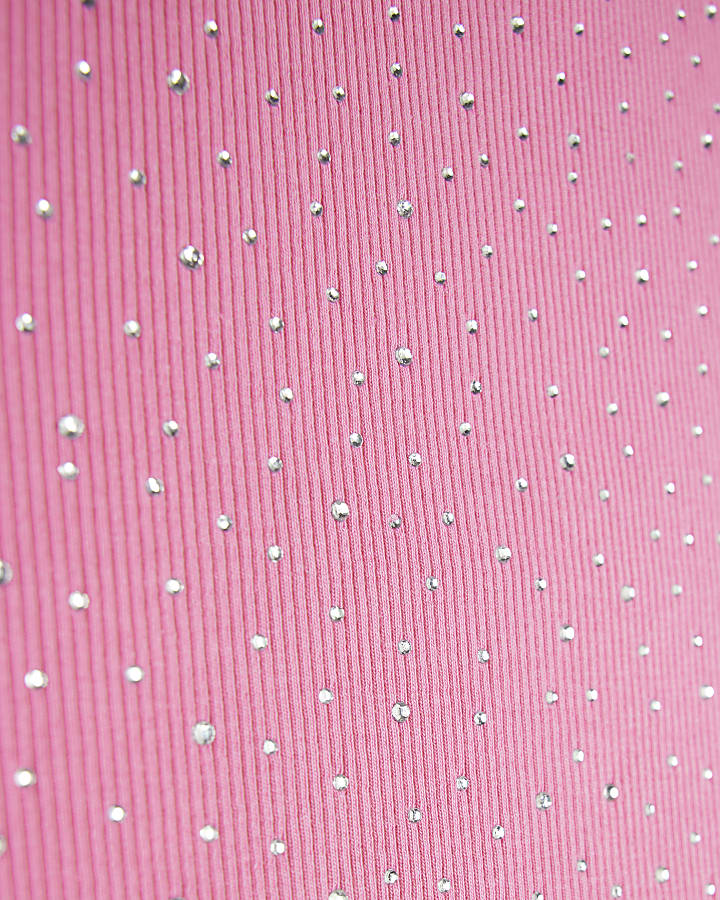 Girls Pink Diamante Tank Top