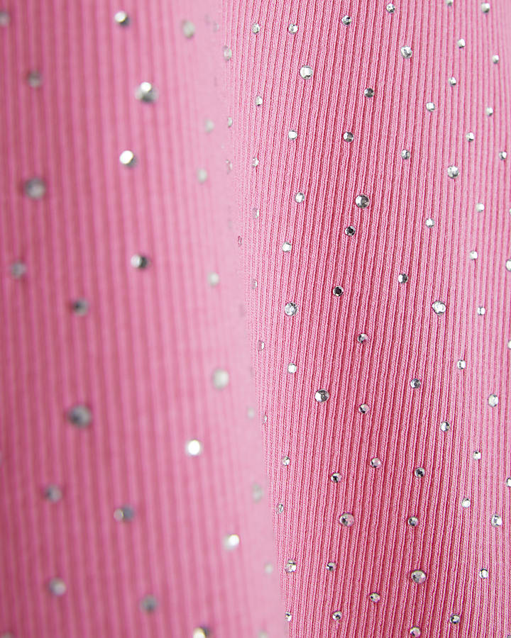 Girls Pink Diamante Tank Top