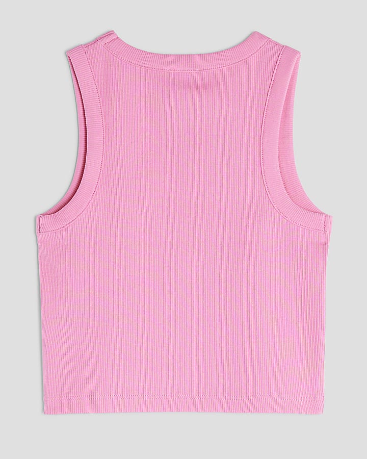Girls Pink Diamante Tank Top