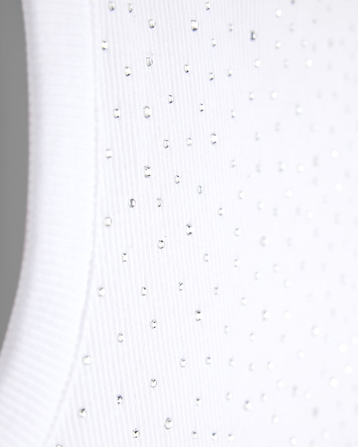 Girls White Diamante Tank Top