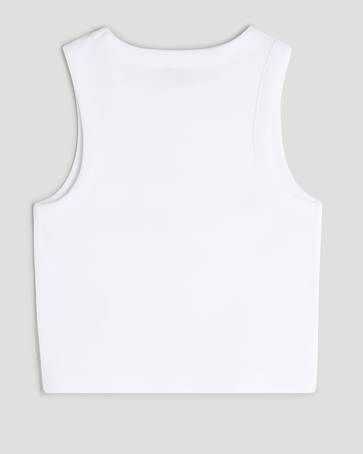 Girls White Diamante Tank Top