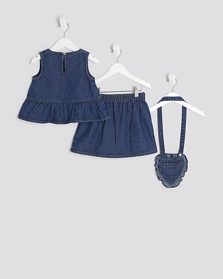 Mini Girls Blue Denim Peplum Top Set