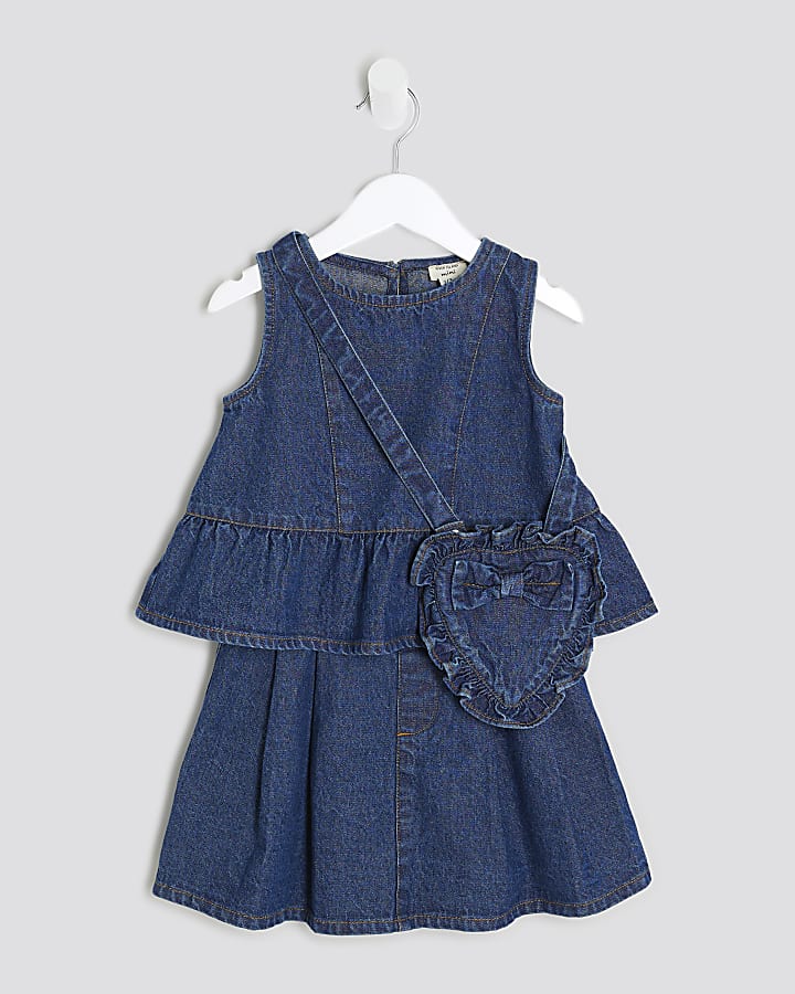 Mini Girls Blue Denim Peplum Top Set