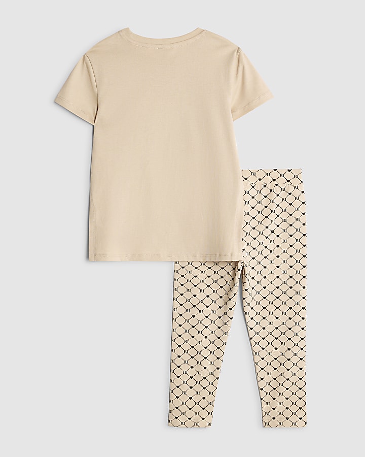 Mini Girls Beige Bear Graffiti T-Shirt Set