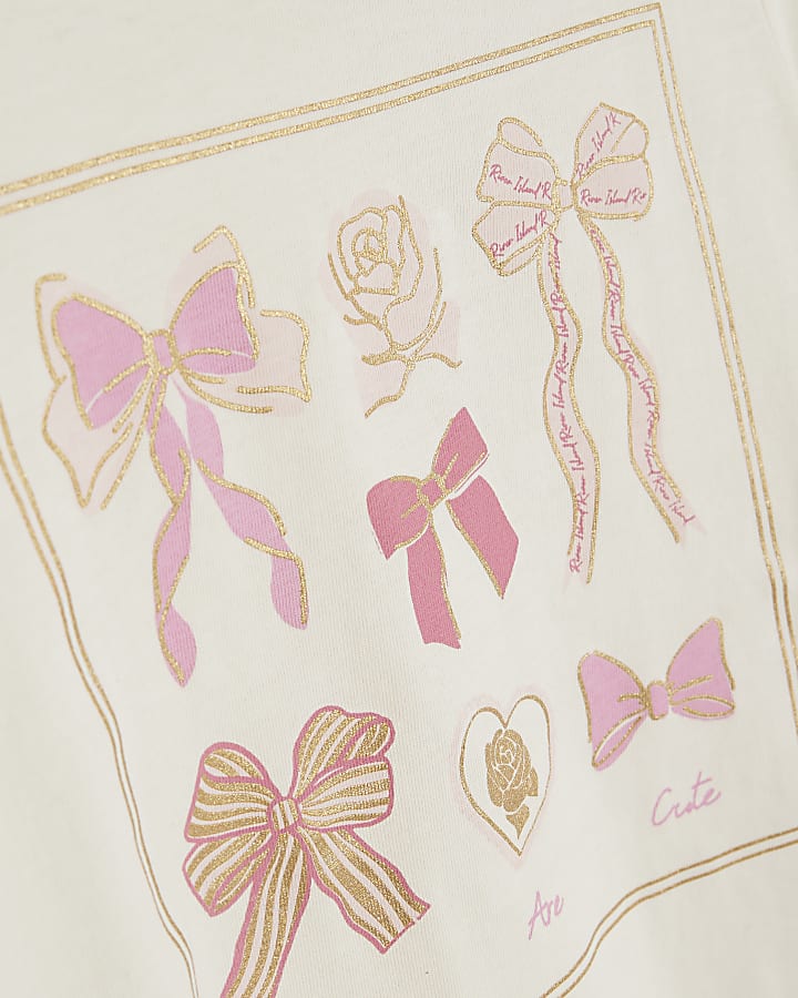 Mini Girls Cream Rose Bow T-shirt Set