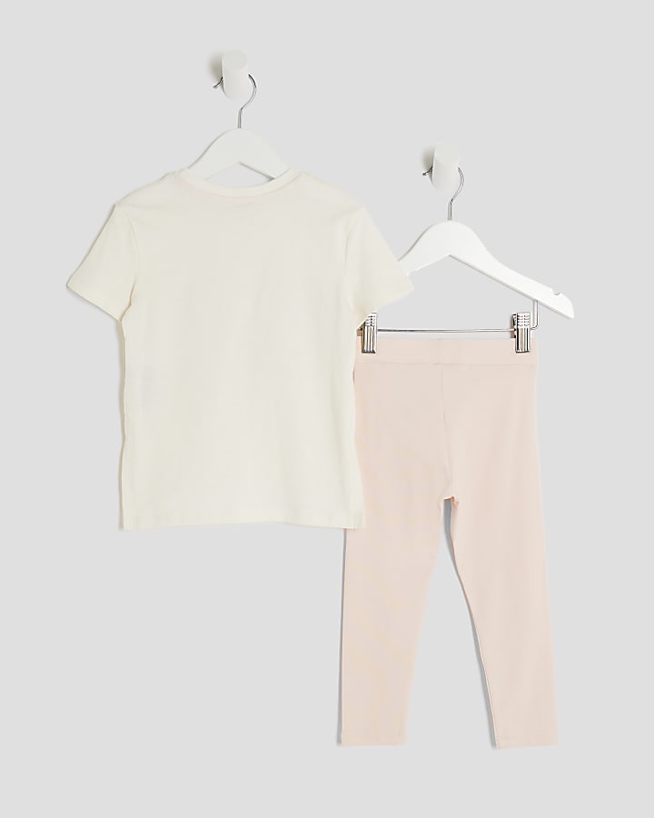 Mini Girls Cream Rose Bow T-shirt Set