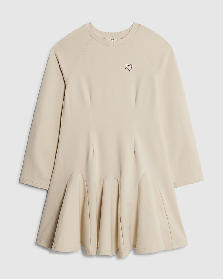 Girls Cream Waisted Godet Sweatshirt Dress
