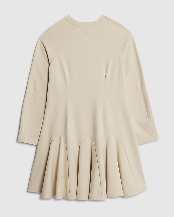 Girls Cream Waisted Godet Sweatshirt Dress