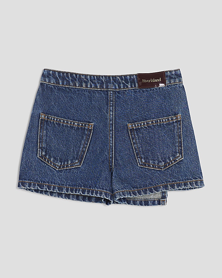 Girls Blue Denim Asymmetric Bow Skort