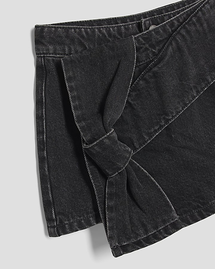 Girls Black Denim Bow Skort