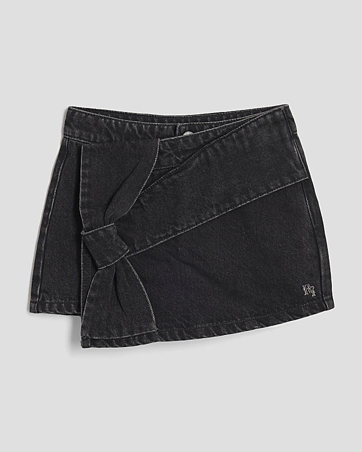 Girls Black Denim Bow Skort