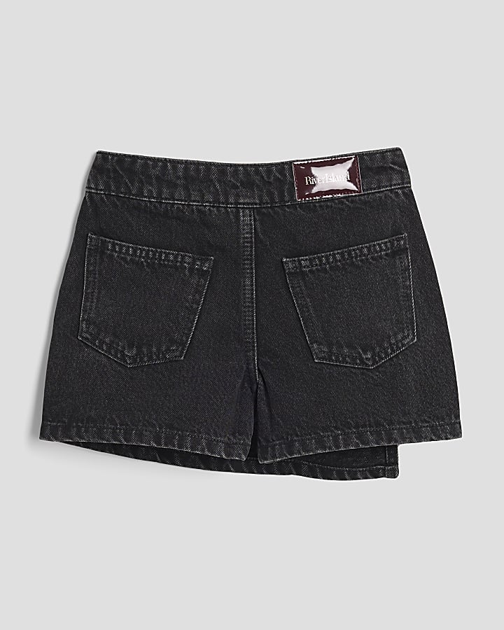 Girls Black Denim Bow Skort