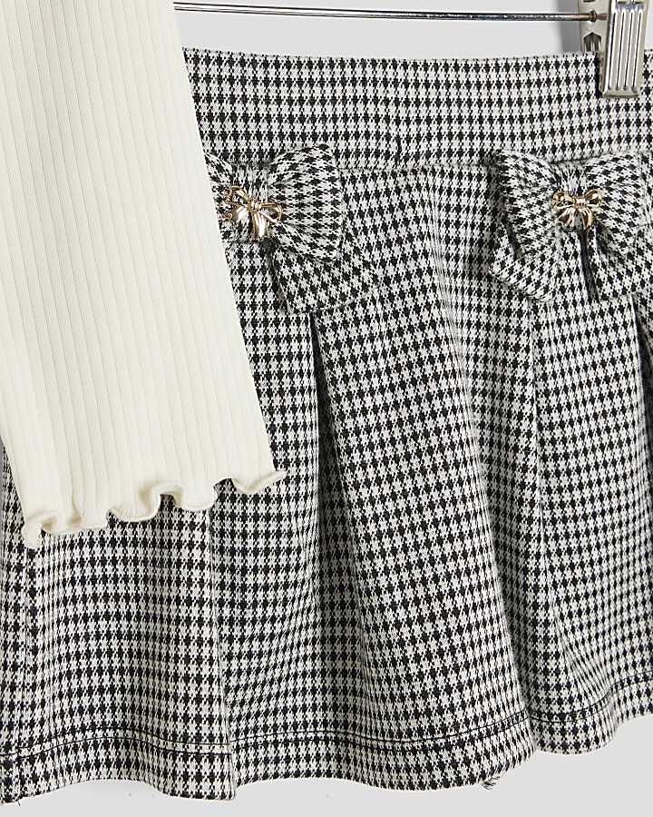 Mini Girls Cream Gingham Skort 3 Piece Set