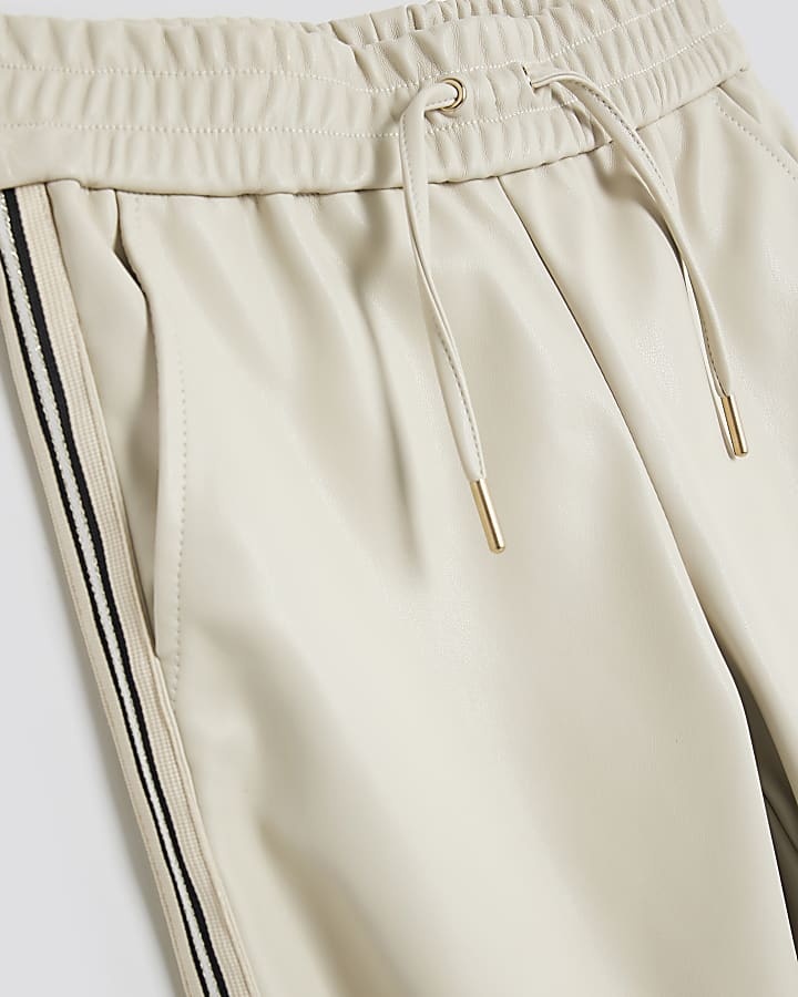 Girls Cream Side Stripe Wide Leg Trousers
