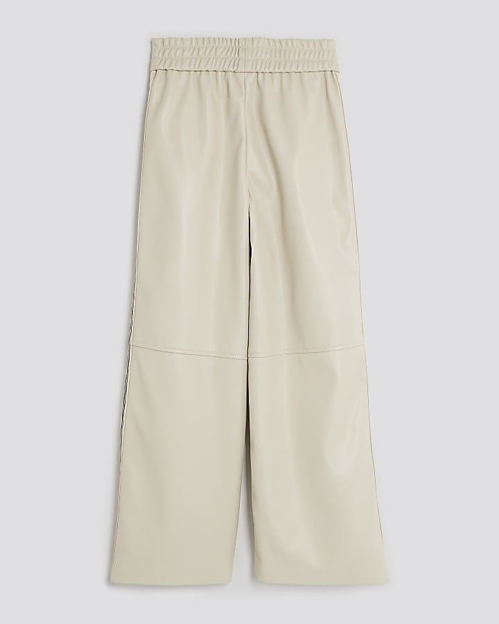 Girls Cream Side Stripe Wide Leg Trousers