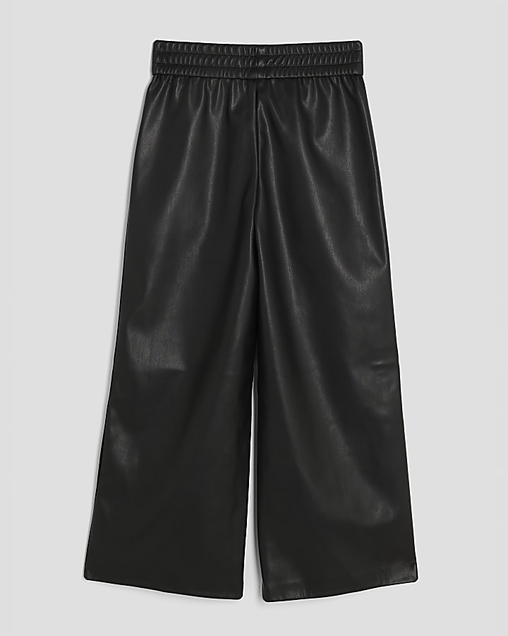 Girls Black Side Stripe Wide Leg Trousers