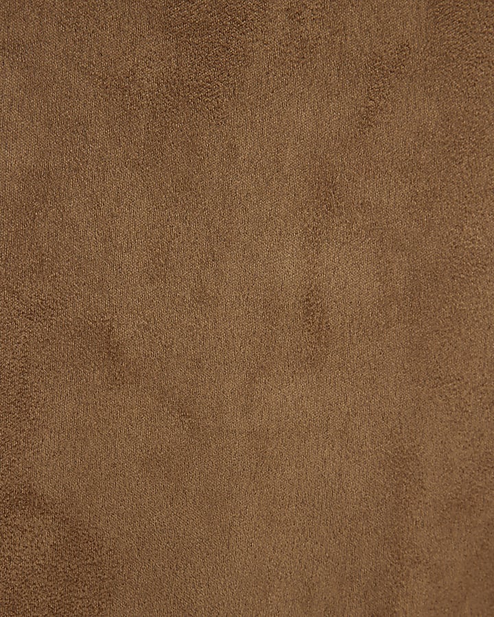 Girls Brown Faux Suede Dress With Bag