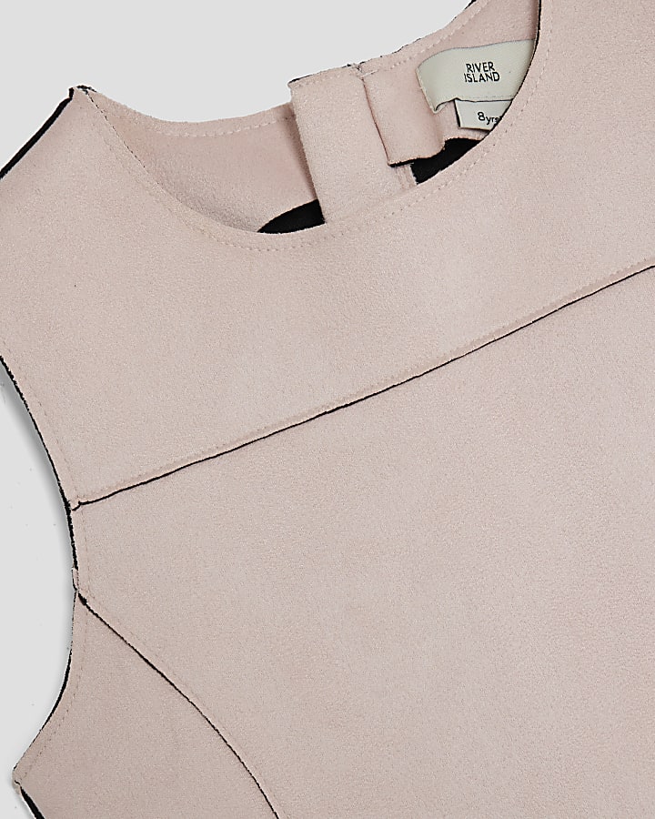 Girls Pink Faux Suede Dress With Bag