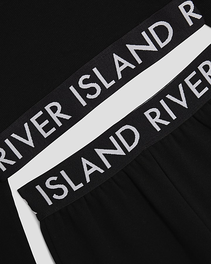 Girls Black RI Waistband Top And Joggers Set