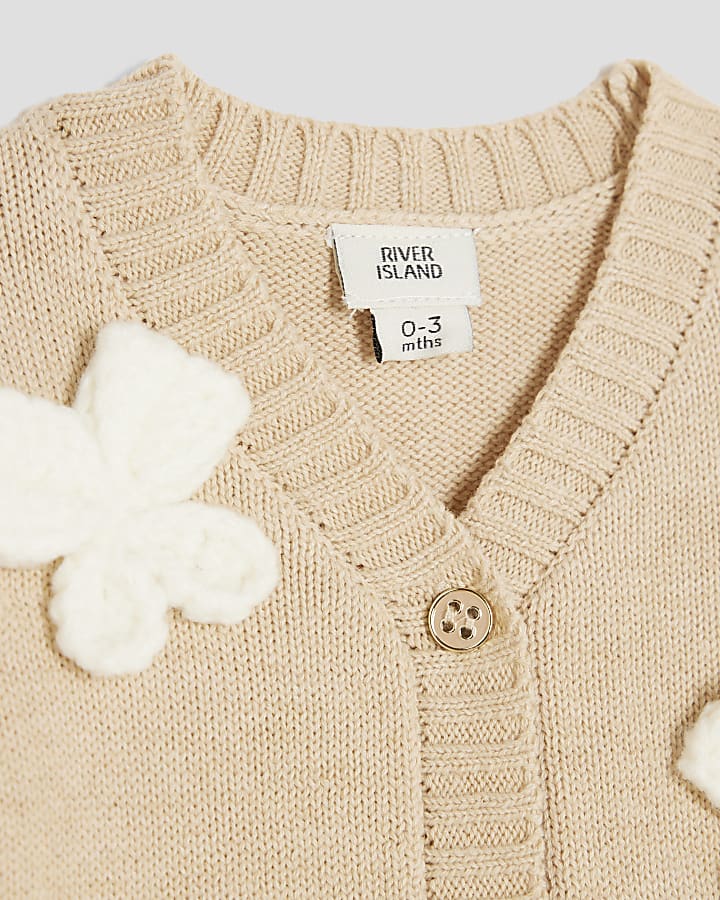 Baby Girls Beige Crochet Bow Cardigan Set