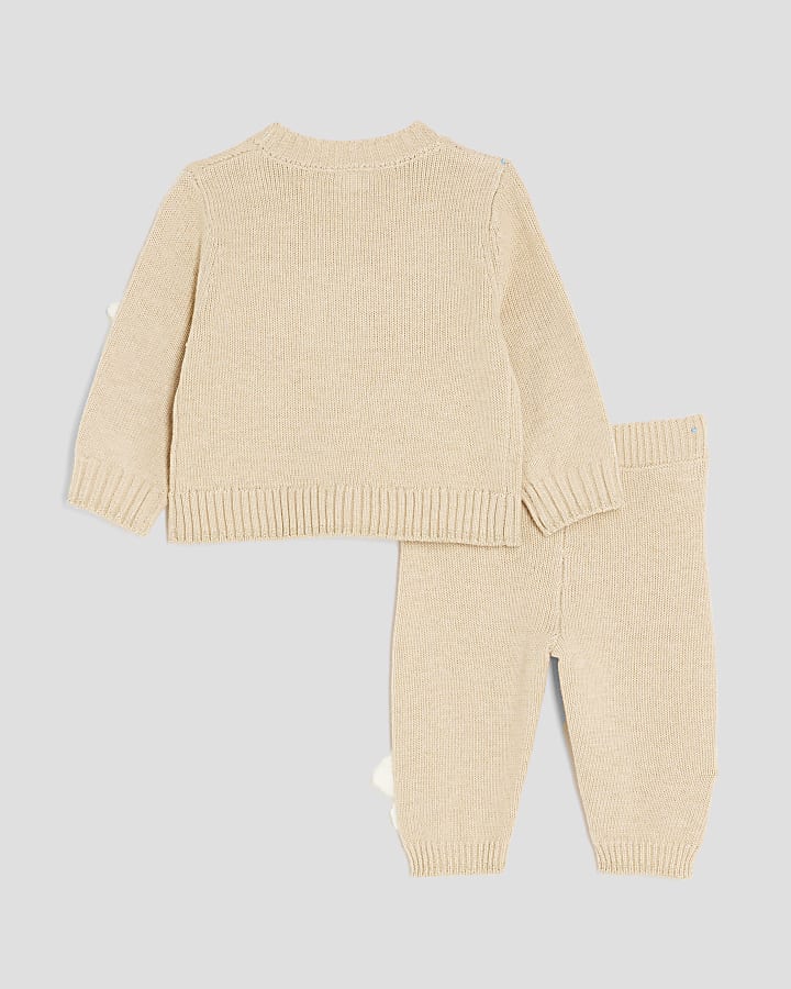 Baby Girls Beige Crochet Bow Cardigan Set