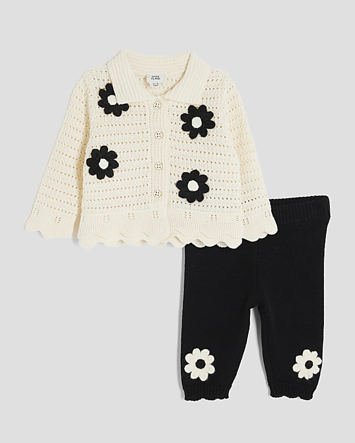 Baby Girls Cream Daisy Crochet Cardigan Set