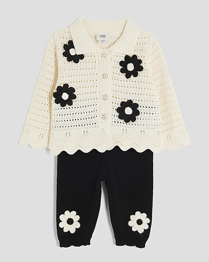Baby Girls Cream Daisy Crochet Cardigan Set