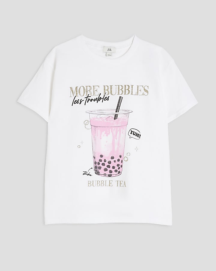 Girls White Glitter More Bubbles T-Shirt