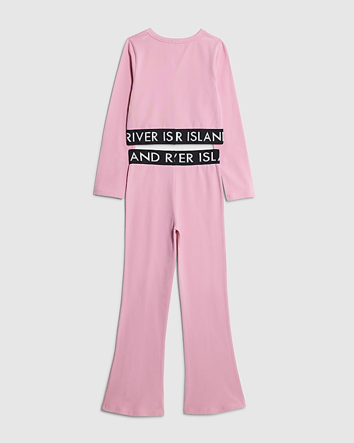 Girls Pink Flared Leggings Set