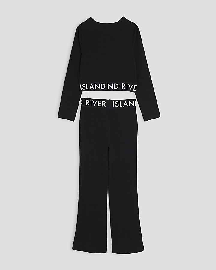 Girls Black Long Sleeve RI Crop Top Set