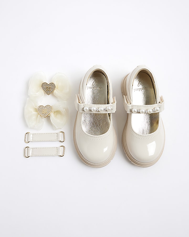 Mini Girls Cream Interchangeable Strap Shoes