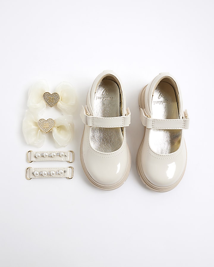Mini Girls Cream Interchangeable Strap Shoes