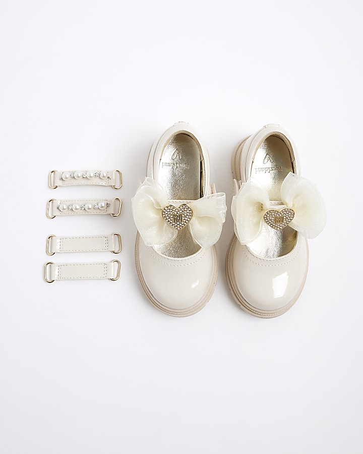 Mini Girls Cream Interchangeable Strap Shoes