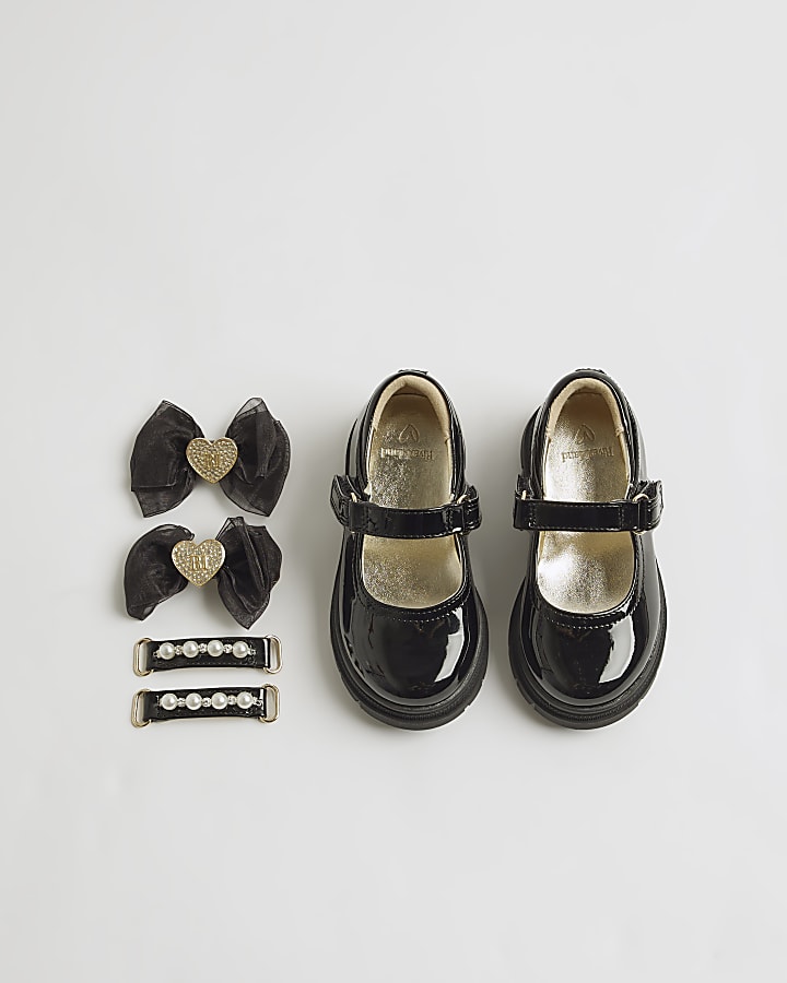 Mini Girls Black Multi Strap Mary Jane Shoes