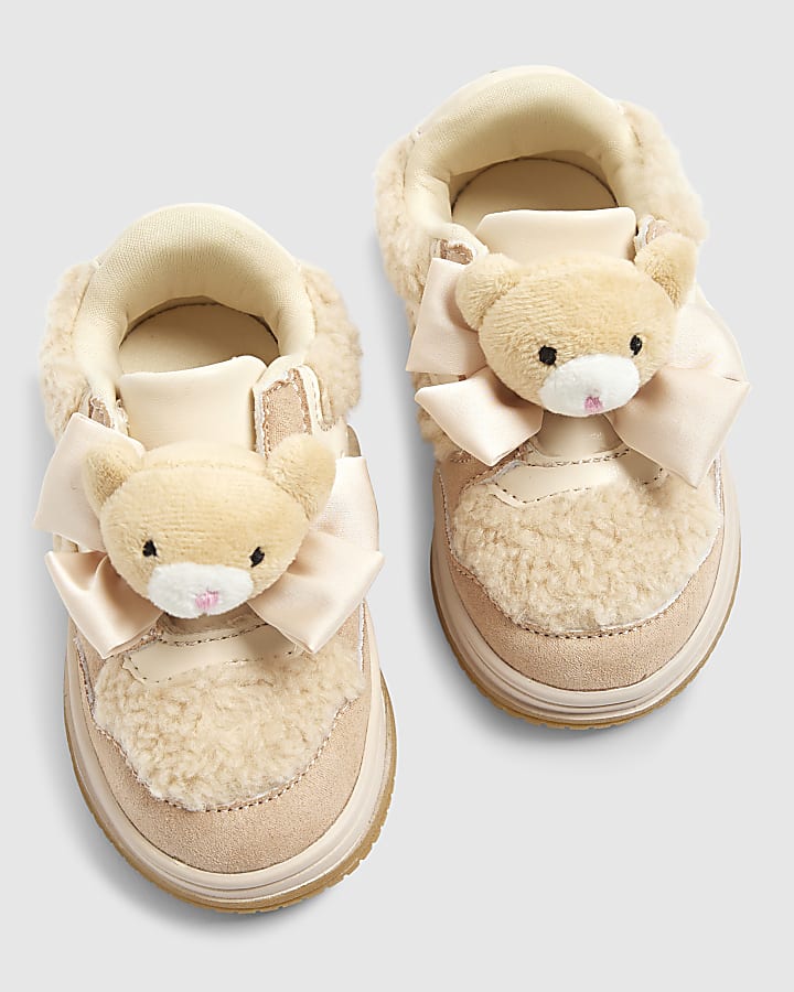 Mini Girls Beige Teddy Bear Trainers