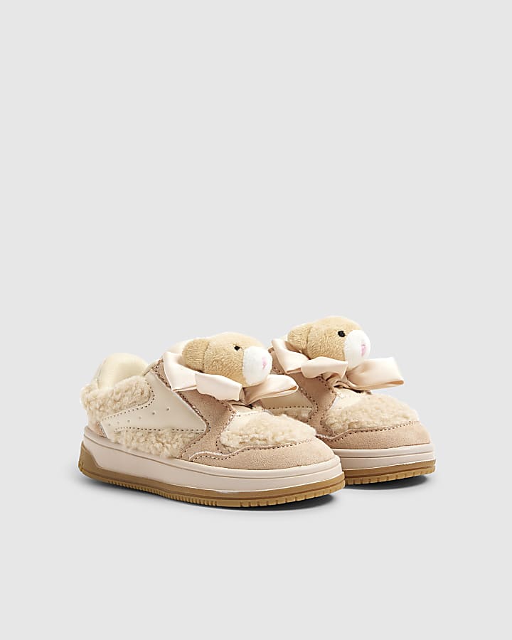 Mini Girls Beige Teddy Bear Trainers