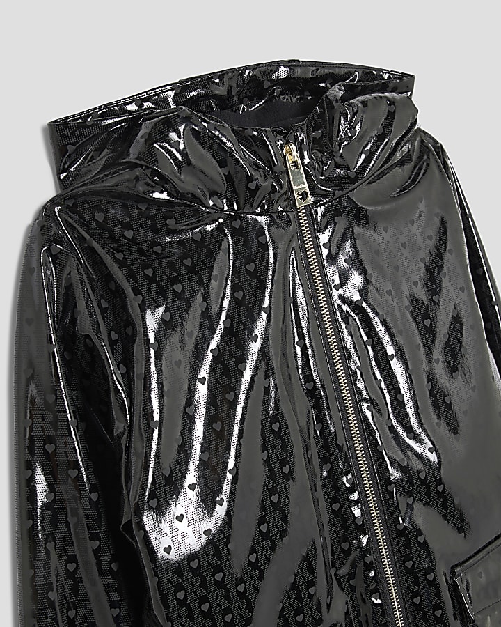 Girls Black Monogram Raincoat