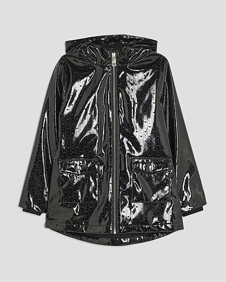 Girls Black Monogram Raincoat