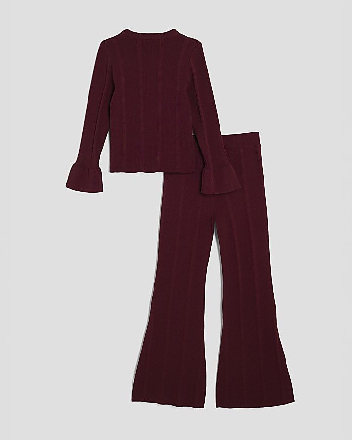Girls Red Buttoned Long Sleeve Top Set