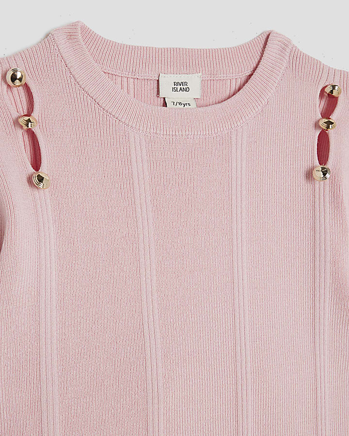 Girls Pink Buttoned Long Sleeve Top Set
