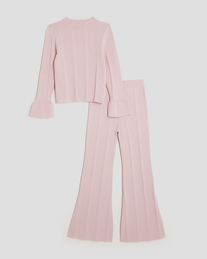 Girls Pink Buttoned Long Sleeve Top Set