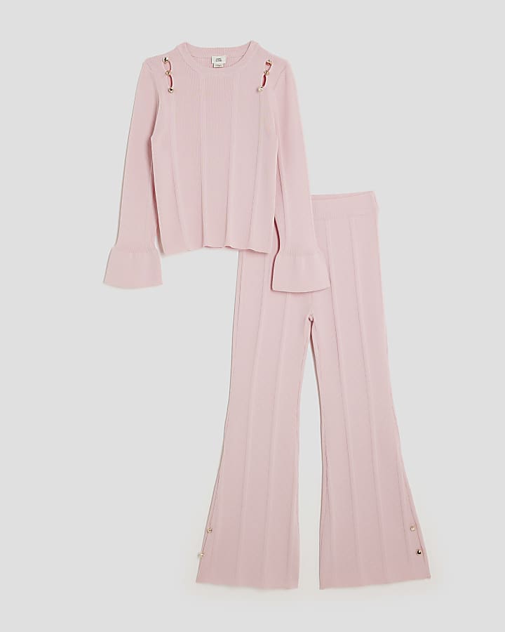 Girls Pink Buttoned Long Sleeve Top Set