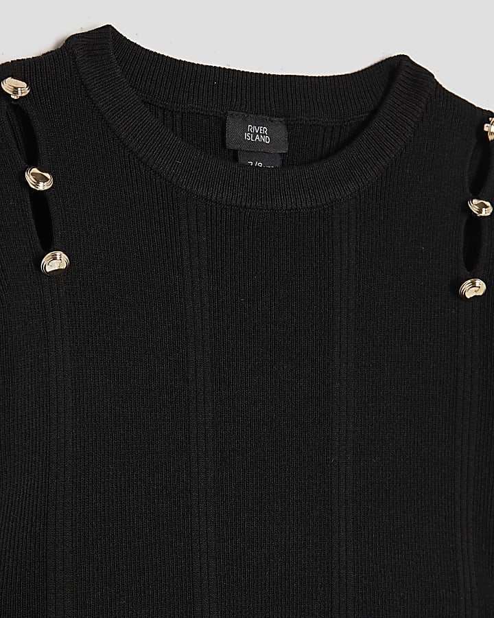 Girls Black Buttoned Long Sleeve Top Set
