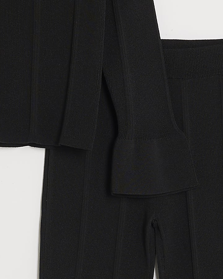 Girls Black Buttoned Long Sleeve Top Set