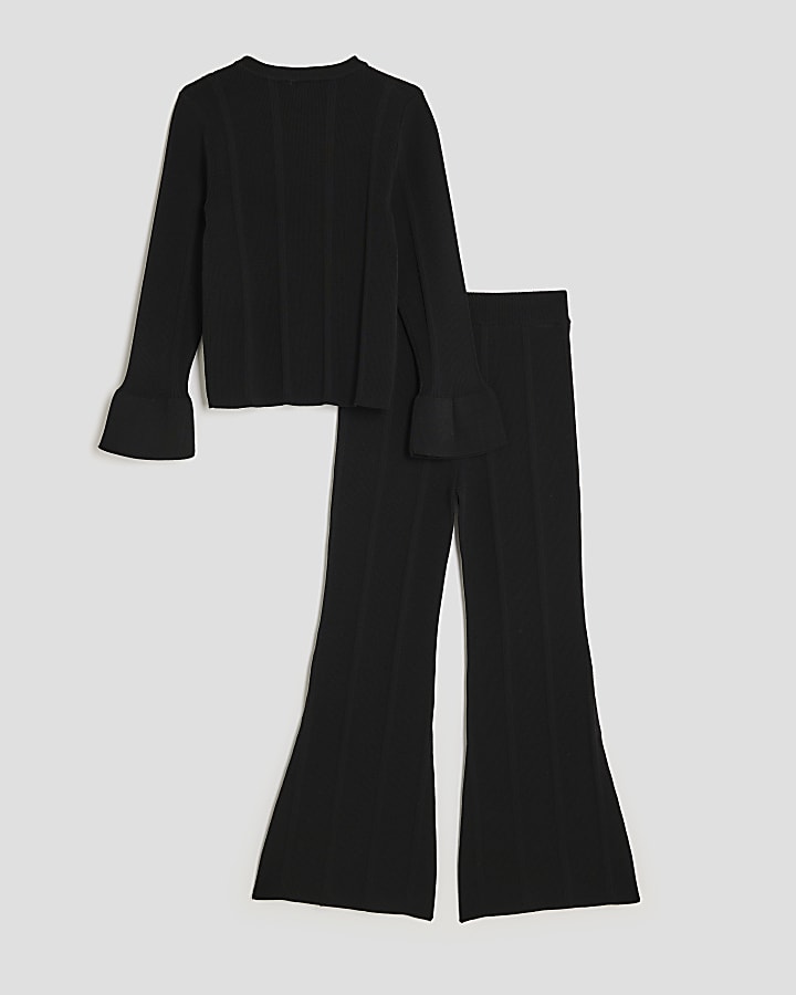 Girls Black Buttoned Long Sleeve Top Set