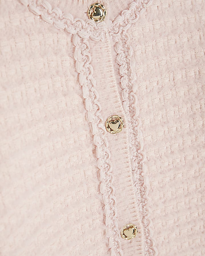 Mini Girls Pink Fluffy Boucle Cardigan Set
