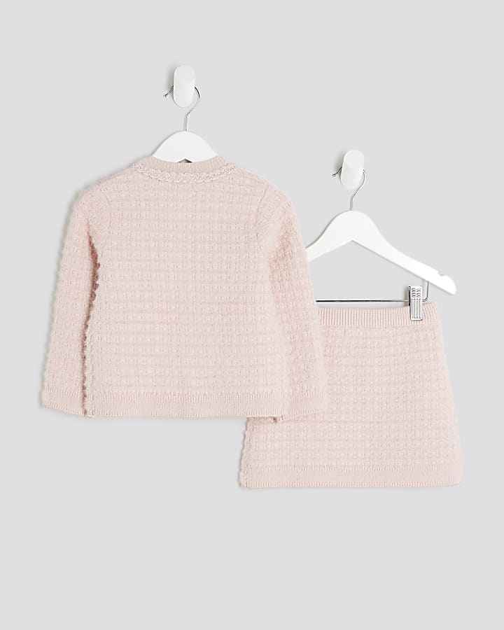 Mini Girls Pink Fluffy Boucle Cardigan Set